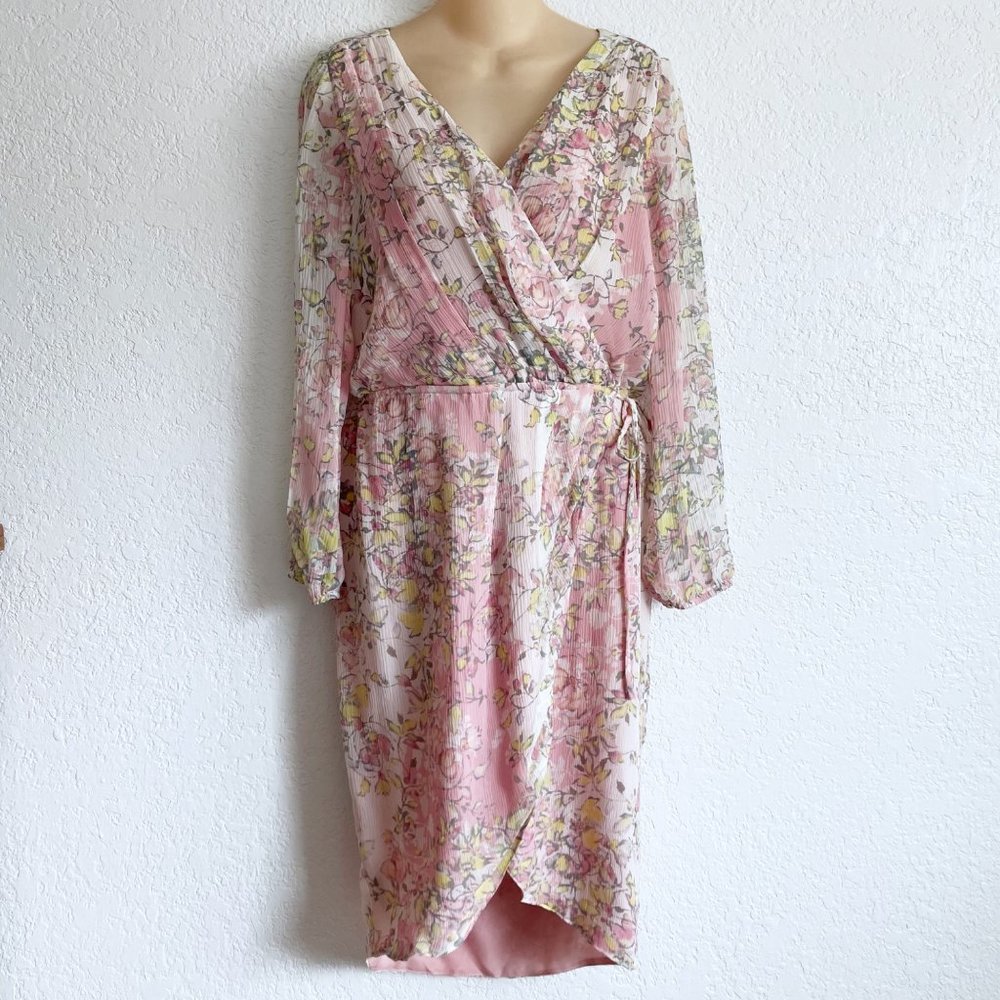 Sundance Catalog Pink Floral Silk Faux Wrap Tulip Dress Size 4 Boho Artisan